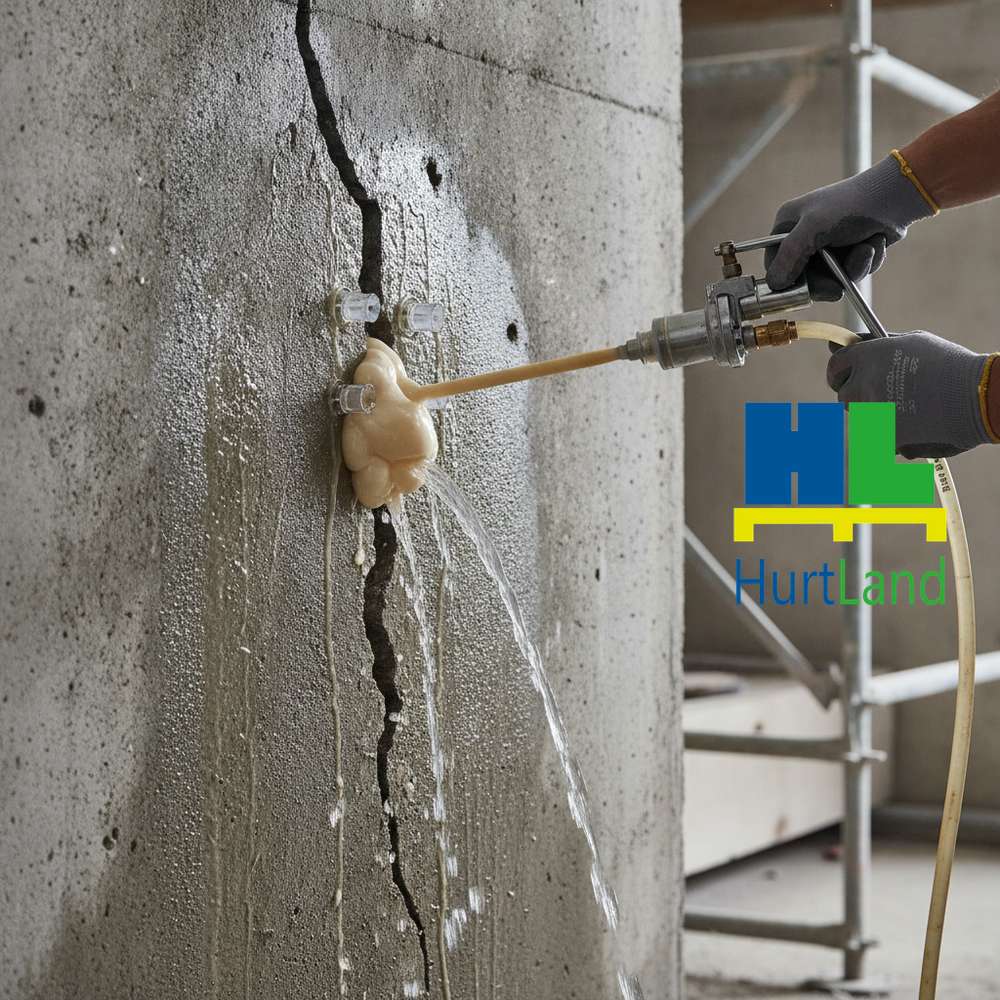 Aktywny przeciek przez rysę w betonie — MAXURETHANE® INJECTION