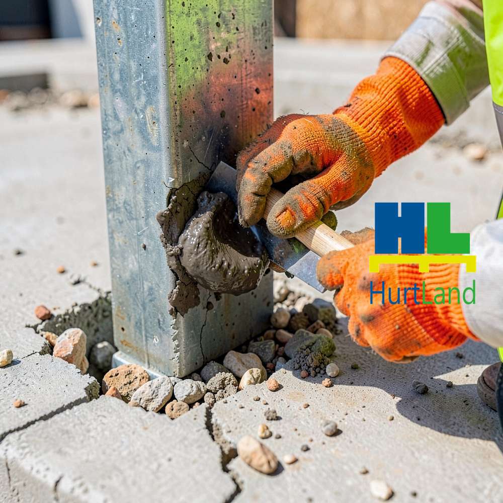 Wykruszony beton przy słupku - MAXBETON®, naprawa w 30 minut
