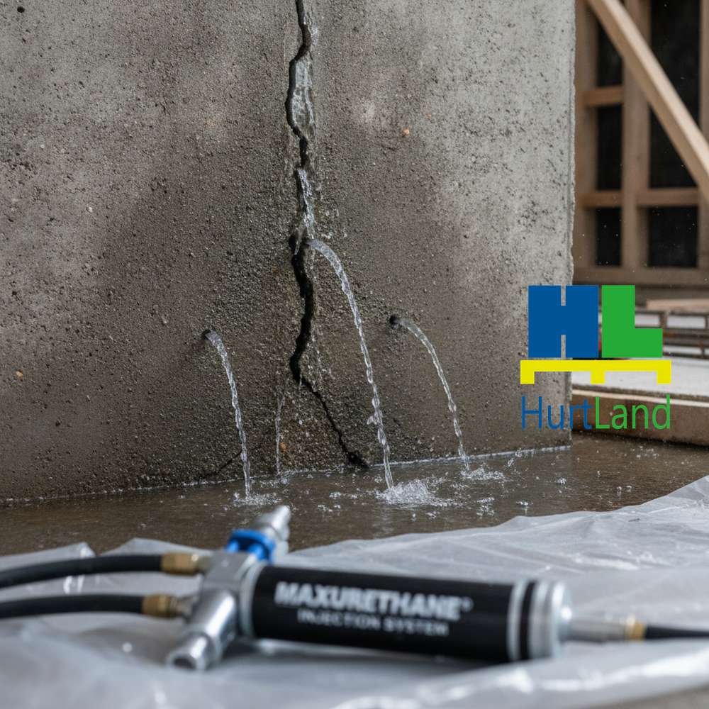 Aktywny przeciek przez rysę w betonie — MAXURETHANE® INJECTION