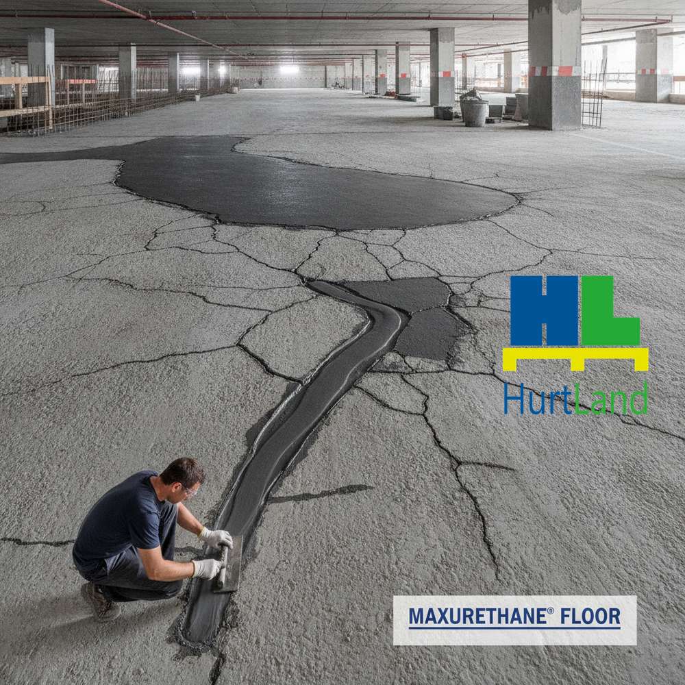Pękająca posadzka na parkingu — MAXURETHANE® FLOOR, elastyczna naprawa