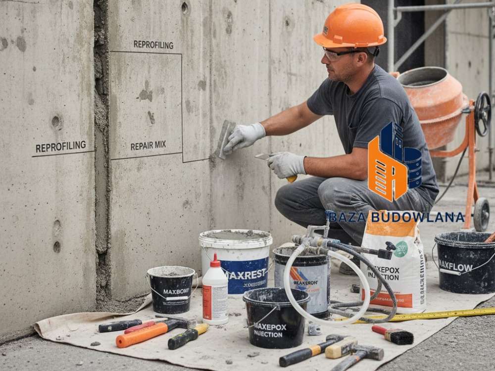 Naprawa betonu na zewnątrz - klejenie rys, reprofilacja i wyrównanie betonu