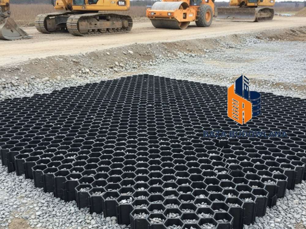 Zastosowanie geokraty komórkowej do stabilizacji podbudowy pod drogę pożarową.