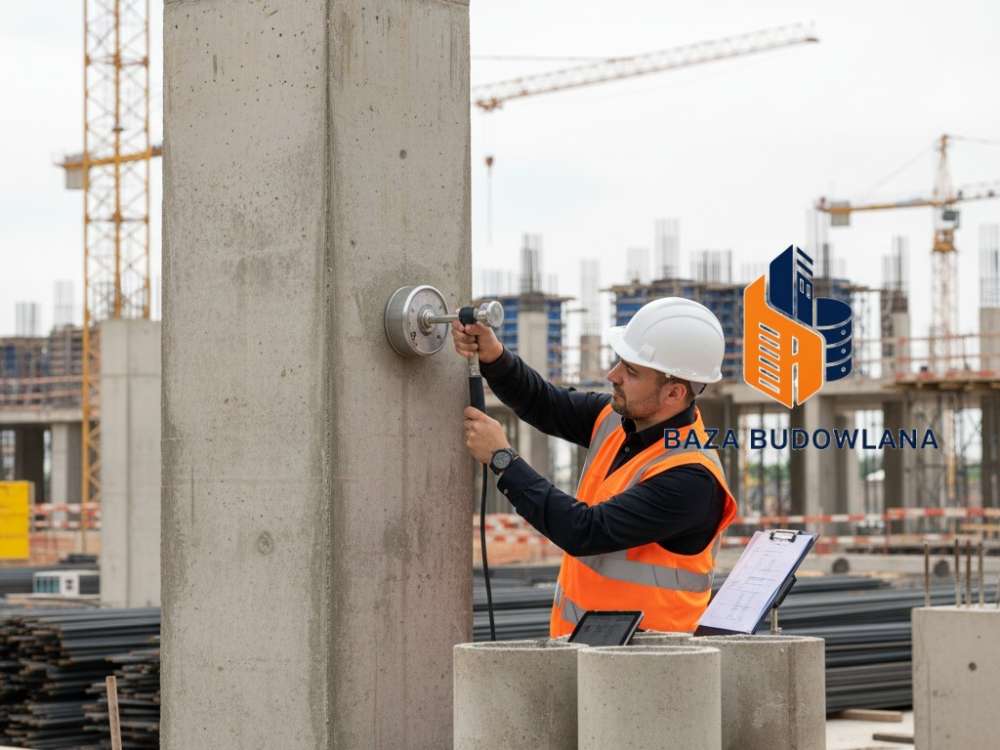 Badanie wytrzymałości betonu na ściskanie przy użyciu specjalistycznej prasy w laboratorium.